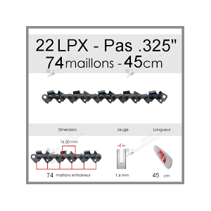 22LPX074E Chaîne de tronçonneuse .325" 1,6mm 74 DL chaîne de tronçonneuse Duracut Boite Oregon